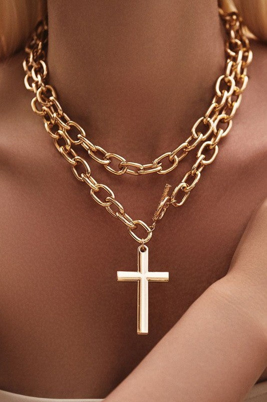 Cross Necklace- Chunky Gold Chain