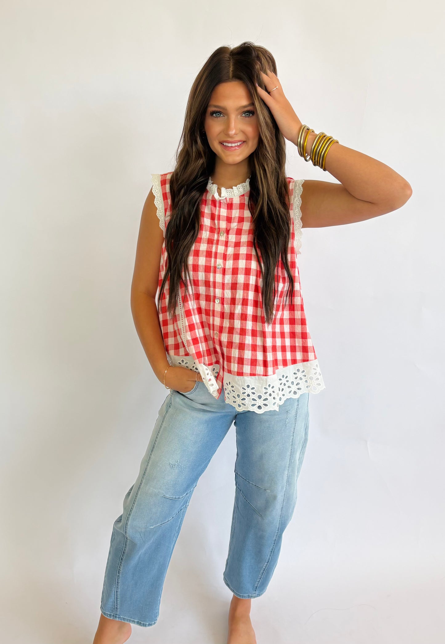 Gingham Ruffle Edge Tank