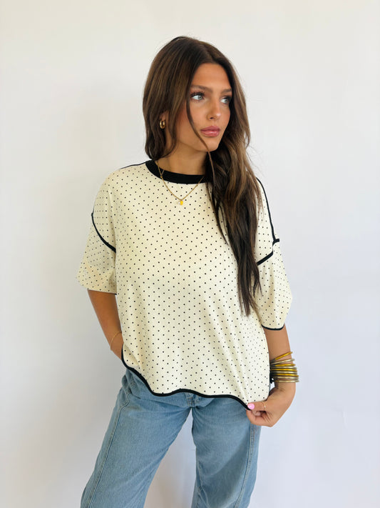 Polka Dot Oversized Top-Cream