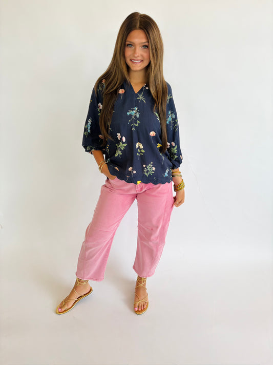Navy Floral Blouse