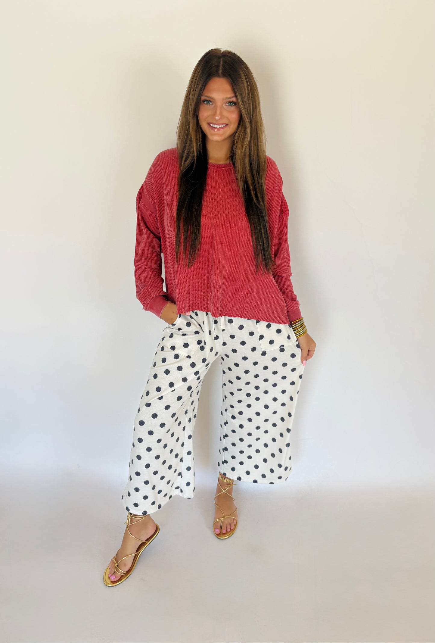 Red Waffle Open Back Top