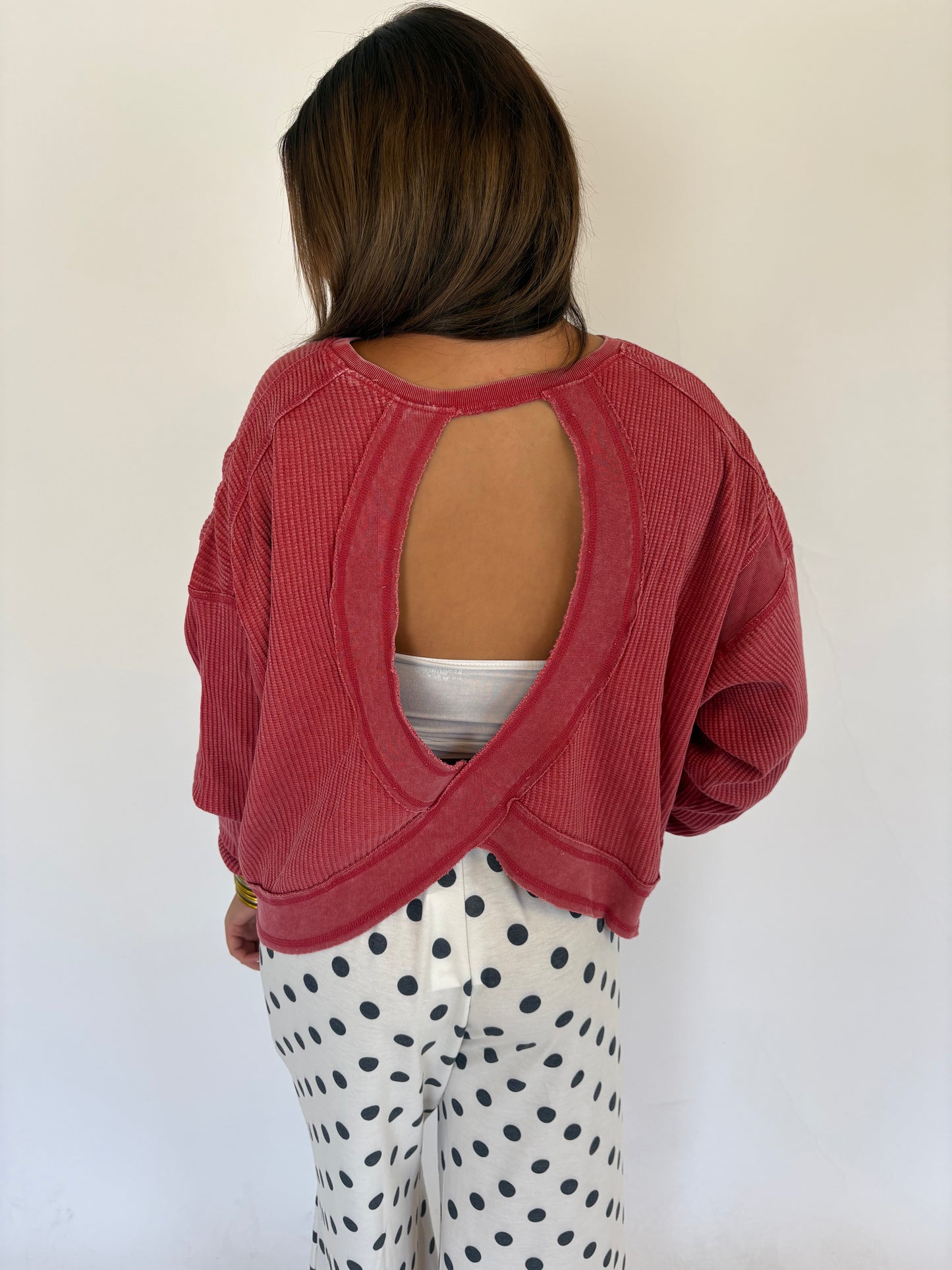 Red Waffle Open Back Top